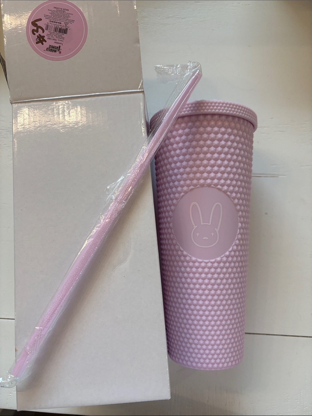 Pink Textured Bunny Tumbler with Straw